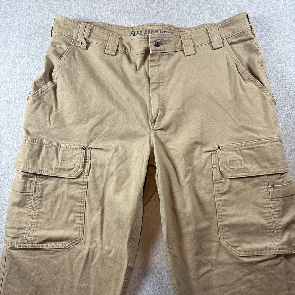 Duluth Trading Flex Fire Hose Men's 42x30 Cargo Khaki Pants Outdoor Work Canvas